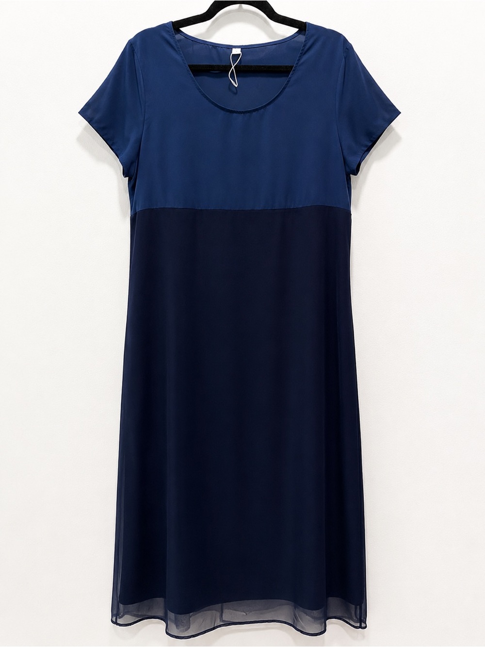 Blue Chiffon Overlay Midi Dress Sheer Hem Short Sleeve Size Large NWOT